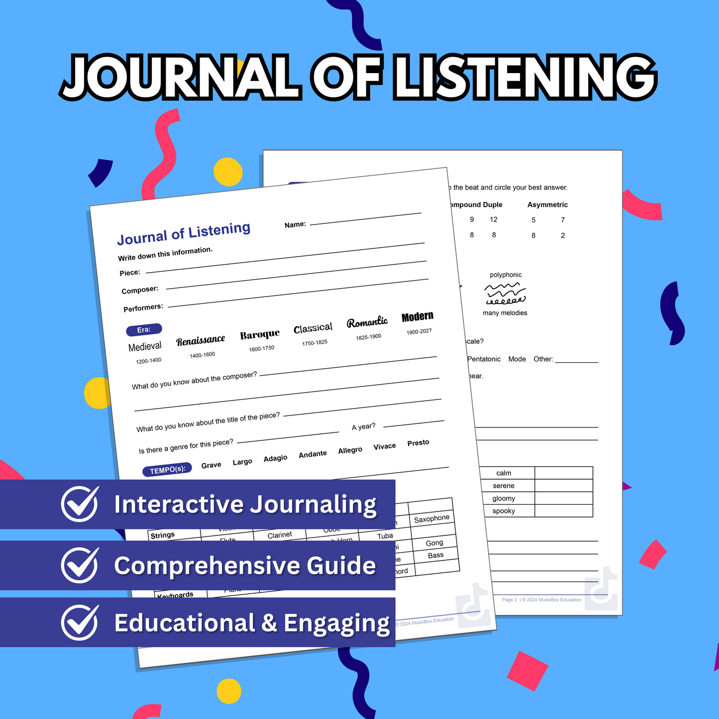 Journal of Listening – Music Worksheet