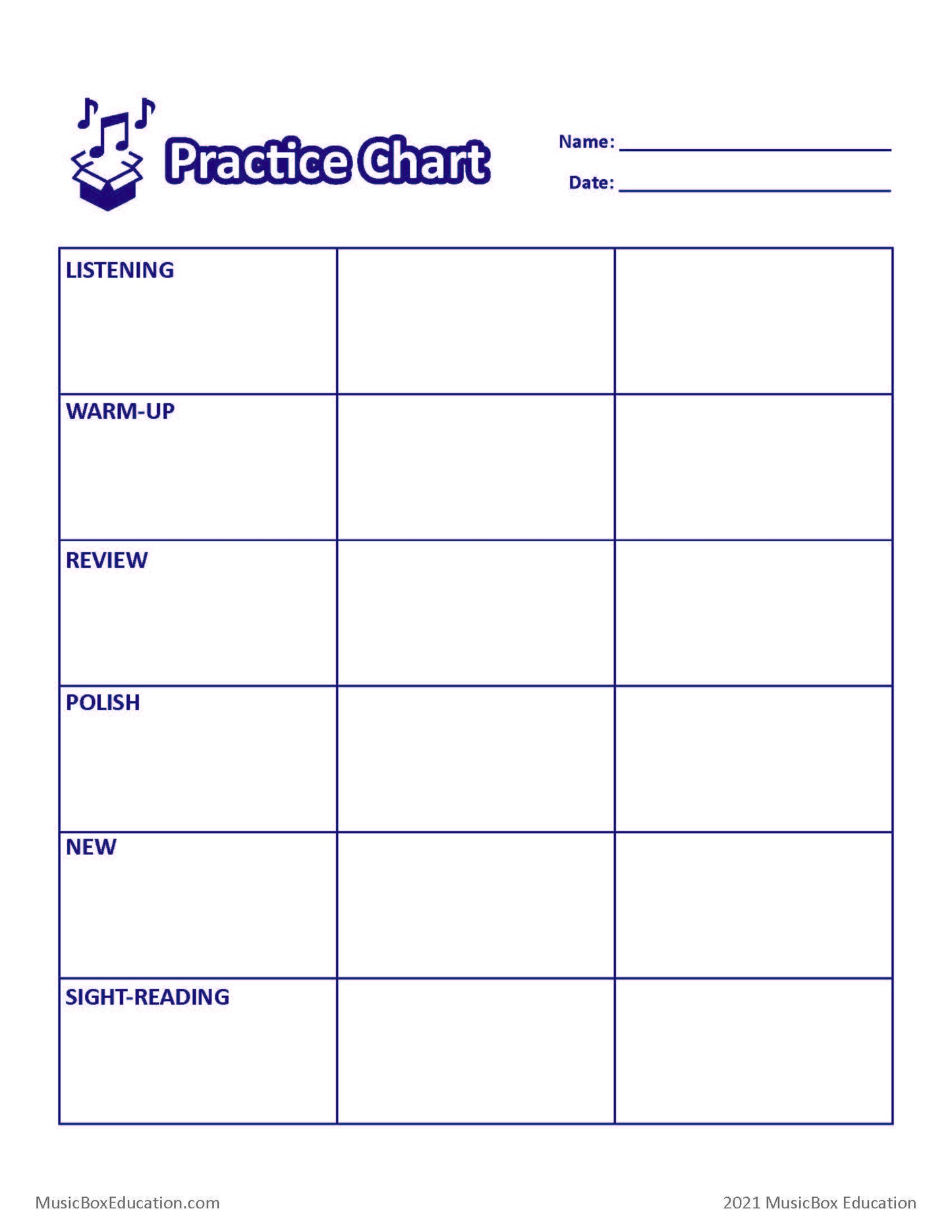 3 Week Practice Chart